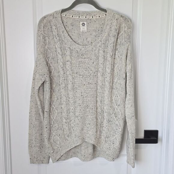 Roxy Light Gray Speckled Oversized Crew Neck Sweater - Size Small - Picture 2 of 12